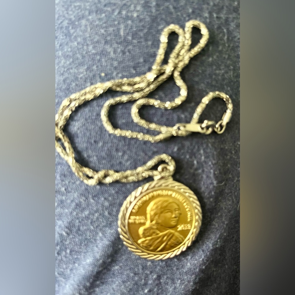 American Indian Relief council 2013 coin Pendant On Silver-Tone Chain - Picture 5 of 7